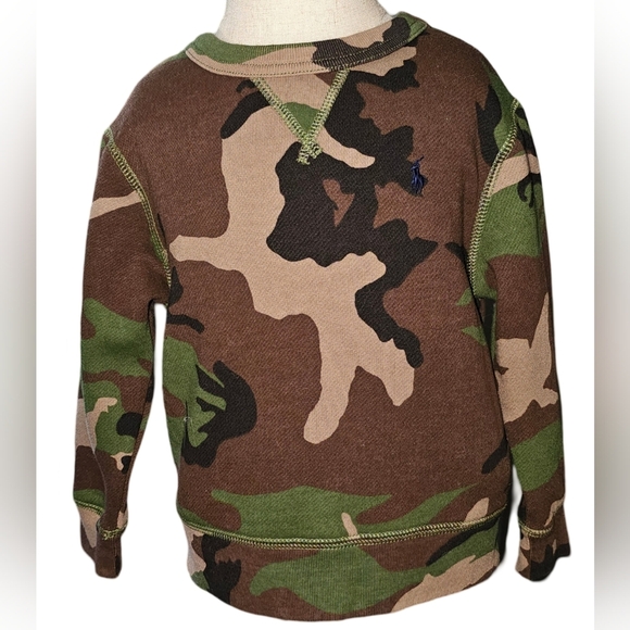 Polo Ralph Lauren Camo Sweatshirt Toddler Boys Green Brown Crew Pullover Sz 2T - Picture 9 of 9